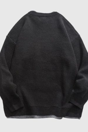 Style Core Aesthetics, New Style Trends Letter Pattern Embroidered Patchwork Knit Pullover