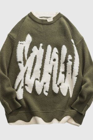 Style Core Aesthetics, New Style Trends Letter Pattern Embroidered Patchwork Knit Pullover