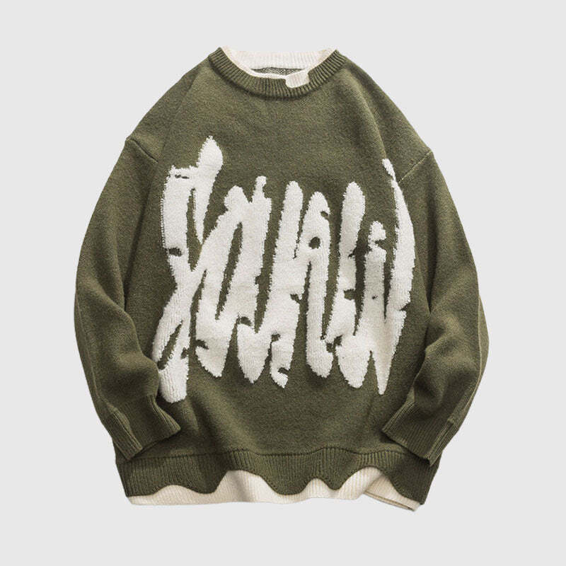 Style Core Aesthetics, New Style Trends Letter Pattern Embroidered Patchwork Knit Pullover