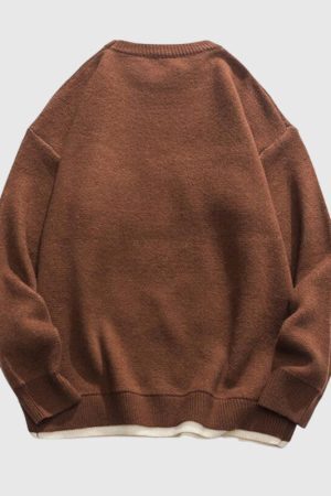 Style Core Aesthetics, New Style Trends Letter Pattern Embroidered Patchwork Knit Pullover