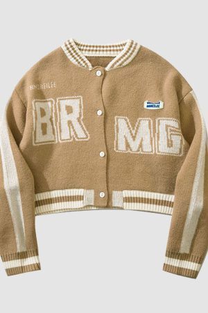 Style Core Aesthetics, New Style Trends Letter Pattern Jacquard Knit Jacket