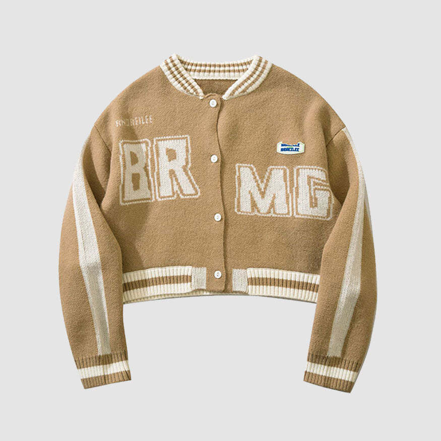 Style Core Aesthetics, New Style Trends Letter Pattern Jacquard Knit Jacket