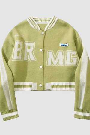 Style Core Aesthetics, New Style Trends Letter Pattern Jacquard Knit Jacket