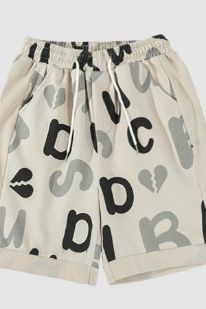 Style Core Aesthetics, New Style Trends Letter Print Drawstring Sport Shorts