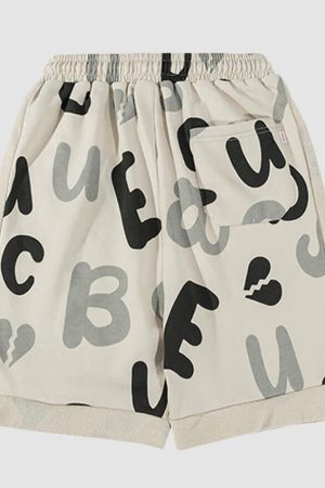 Style Core Aesthetics, New Style Trends Letter Print Drawstring Sport Shorts