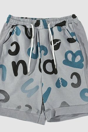 Style Core Aesthetics, New Style Trends Letter Print Drawstring Sport Shorts