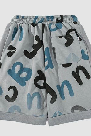 Style Core Aesthetics, New Style Trends Letter Print Drawstring Sport Shorts