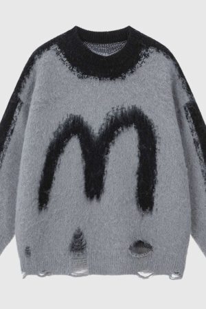 Style Core Aesthetics, New Style Trends Letter Print Knit Sweater