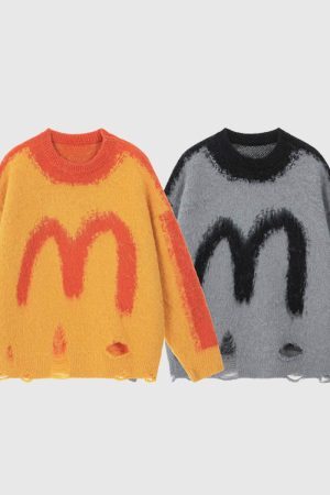 Style Core Aesthetics, New Style Trends Letter Print Knit Sweater