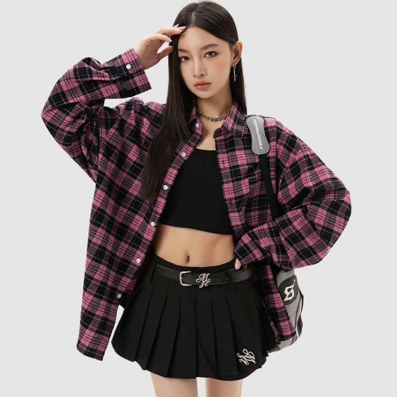 Style Core Aesthetics, New Style Trends Letter Printed Plaid Shirts Style Core Aesthetics, New Style Trends Letter Printed Plaid Shirts