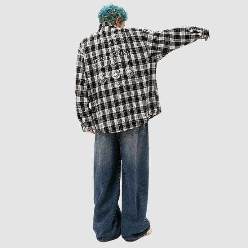 Style Core Aesthetics, New Style Trends Letter Printed Plaid Shirts Style Core Aesthetics, New Style Trends Letter Printed Plaid Shirts