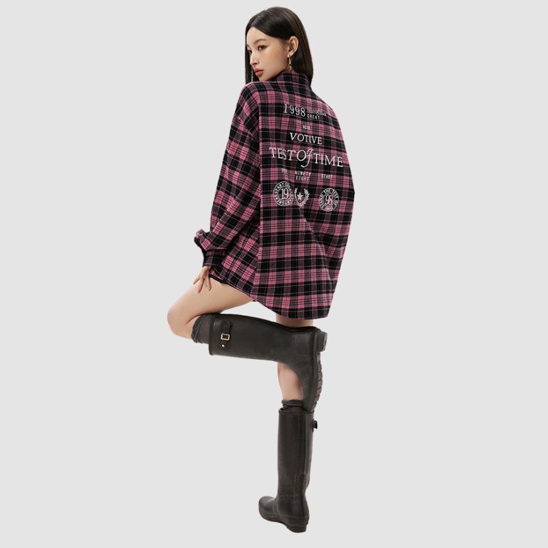 Style Core Aesthetics, New Style Trends Letter Printed Plaid Shirts Style Core Aesthetics, New Style Trends Letter Printed Plaid Shirts