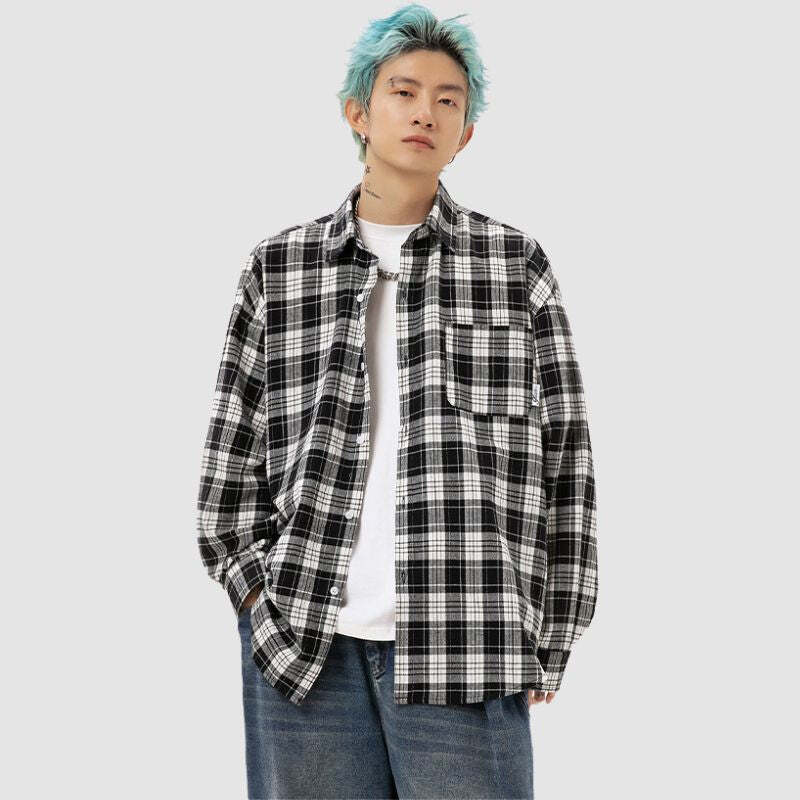 Style Core Aesthetics, New Style Trends Letter Printed Plaid Shirts Style Core Aesthetics, New Style Trends Letter Printed Plaid Shirts