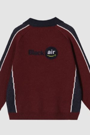 Style Core Aesthetics, New Style Trends Lightning Pattern Collared Sweater