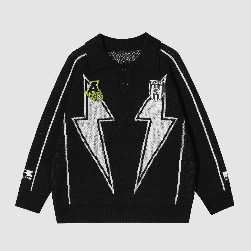 Style Core Aesthetics, New Style Trends Lightning Pattern Collared Sweater