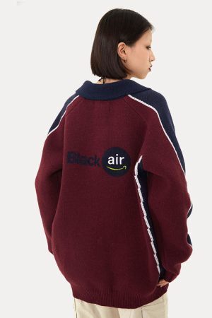 Style Core Aesthetics, New Style Trends Lightning Pattern Collared Sweater