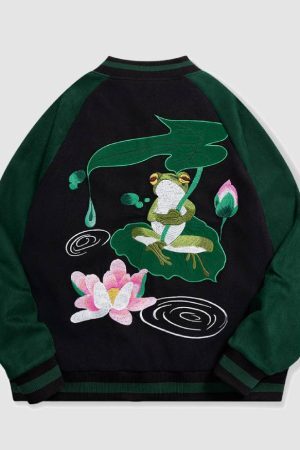 Style Core Aesthetics, New Style Trends Lotus & Frog Pattern Embroidered Jacket