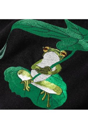 Style Core Aesthetics, New Style Trends Lotus & Frog Pattern Embroidered Jacket