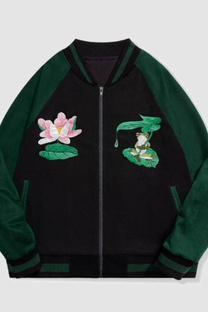 Style Core Aesthetics, New Style Trends Lotus & Frog Pattern Embroidered Jacket