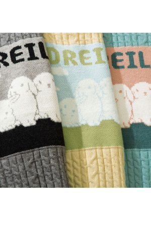 Style Core Aesthetics, New Style Trends Lovely Rabbit Print Cartoon Sweater