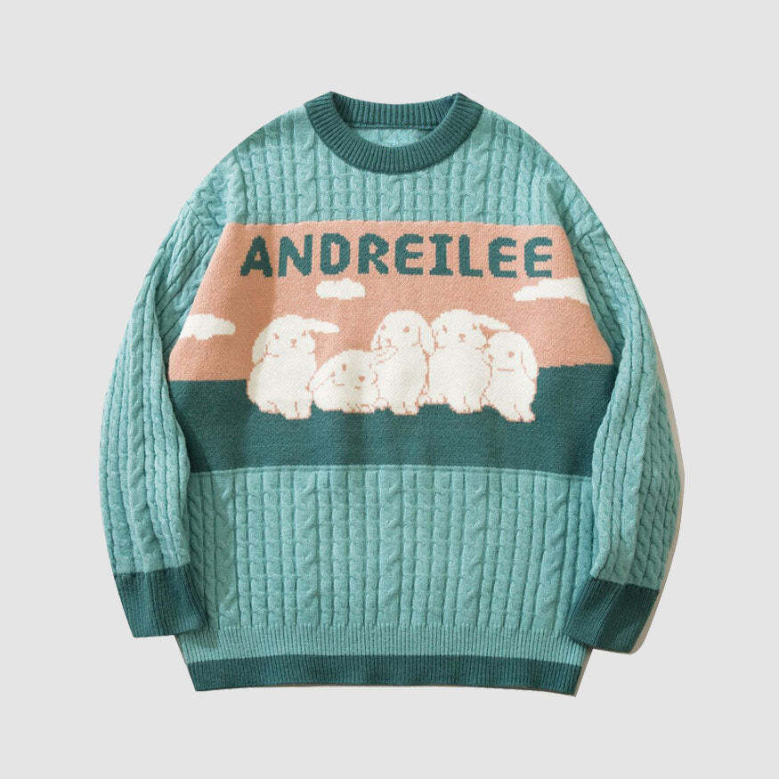Style Core Aesthetics, New Style Trends Lovely Rabbit Print Cartoon Sweater