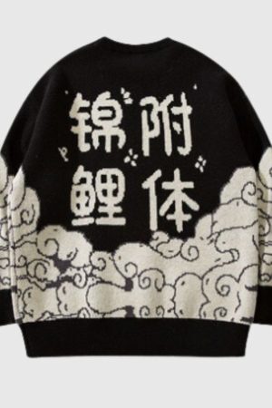 Style Core Aesthetics, New Style Trends Lucky Koi Embroidered Knit Sweater