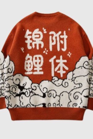 Style Core Aesthetics, New Style Trends Lucky Koi Embroidered Knit Sweater