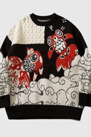Style Core Aesthetics, New Style Trends Lucky Koi Embroidered Knit Sweater