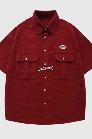 Style Core Aesthetics, New Style Trends Metal Button Waffle Shirts