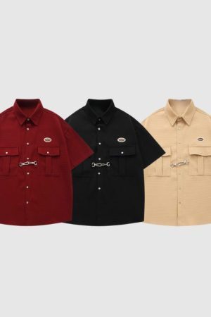 Style Core Aesthetics, New Style Trends Metal Button Waffle Shirts