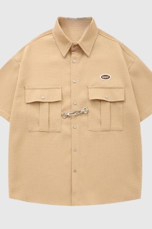 Style Core Aesthetics, New Style Trends Metal Button Waffle Shirts