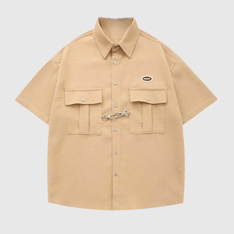 Style Core Aesthetics, New Style Trends Metal Button Waffle Shirts Style Core Aesthetics, New Style Trends Metal Button Waffle Shirts