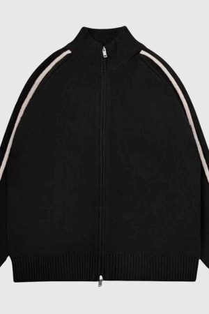 Style Core Aesthetics, New Style Trends Minimalist Stripe Zip-Up Cardigans