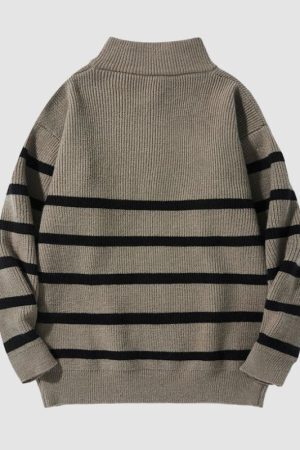 Style Core Aesthetics, New Style Trends Mock Neck Lapel Stripe Pullover