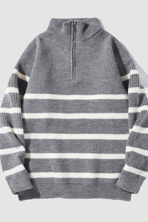 Style Core Aesthetics, New Style Trends Mock Neck Lapel Stripe Pullover