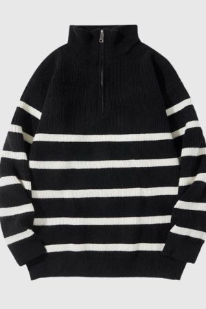 Style Core Aesthetics, New Style Trends Mock Neck Lapel Stripe Pullover