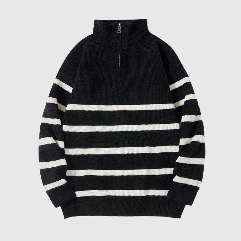 Style Core Aesthetics, New Style Trends Mock Neck Lapel Stripe Pullover