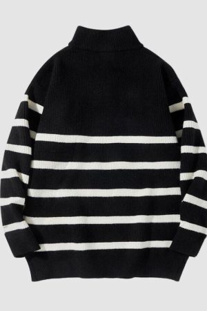 Style Core Aesthetics, New Style Trends Mock Neck Lapel Stripe Pullover