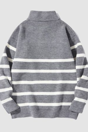 Style Core Aesthetics, New Style Trends Mock Neck Lapel Stripe Pullover