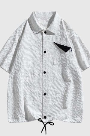 Style Core Aesthetics, New Style Trends Modern Textured Drawstring Shirt