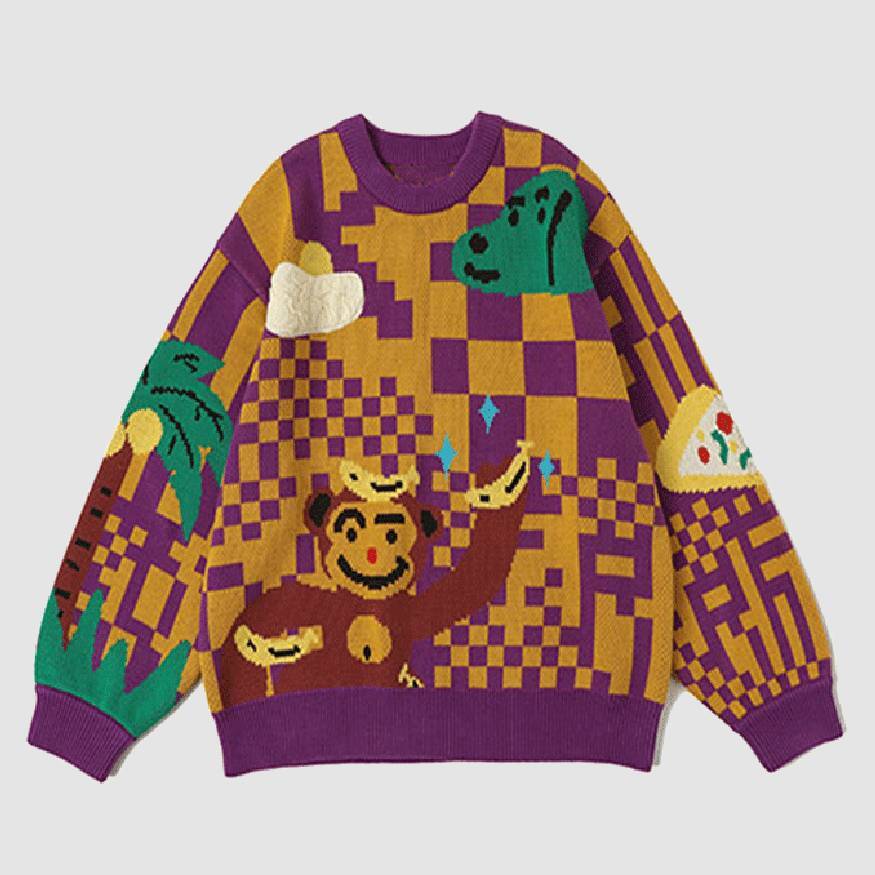 Style Core Aesthetics, New Style Trends Monkey & Banana Pattern Sweater