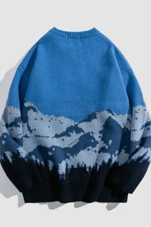Style Core Aesthetics, New Style Trends Mountain Landscape Pattern Sweater