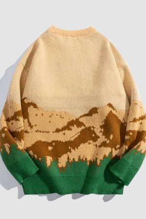 Style Core Aesthetics, New Style Trends Mountain Landscape Pattern Sweater