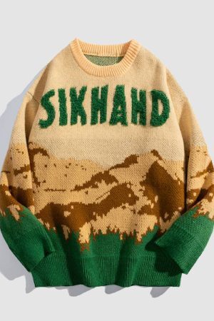 Style Core Aesthetics, New Style Trends Mountain Landscape Pattern Sweater