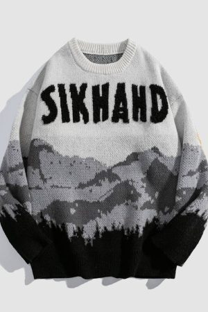 Style Core Aesthetics, New Style Trends Mountain Landscape Pattern Sweater