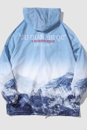 Style Core Aesthetics, New Style Trends Mountain Pattern Hooded Sunproof QD Jacket