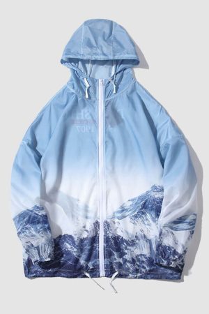 Style Core Aesthetics, New Style Trends Mountain Pattern Hooded Sunproof QD Jacket