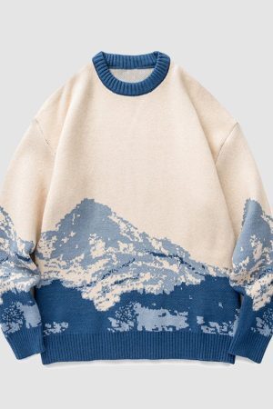 Style Core Aesthetics, New Style Trends Mountain Pattern Knitted Sweater