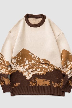 Style Core Aesthetics, New Style Trends Mountain Pattern Knitted Sweater