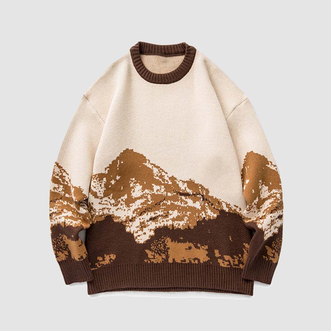Style Core Aesthetics, New Style Trends Mountain Pattern Knitted Sweater